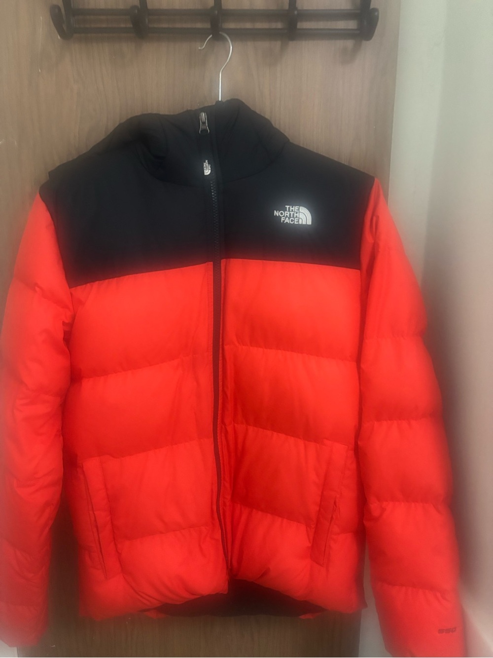 The North Face Orange-Red and Black Puffer Jacket
